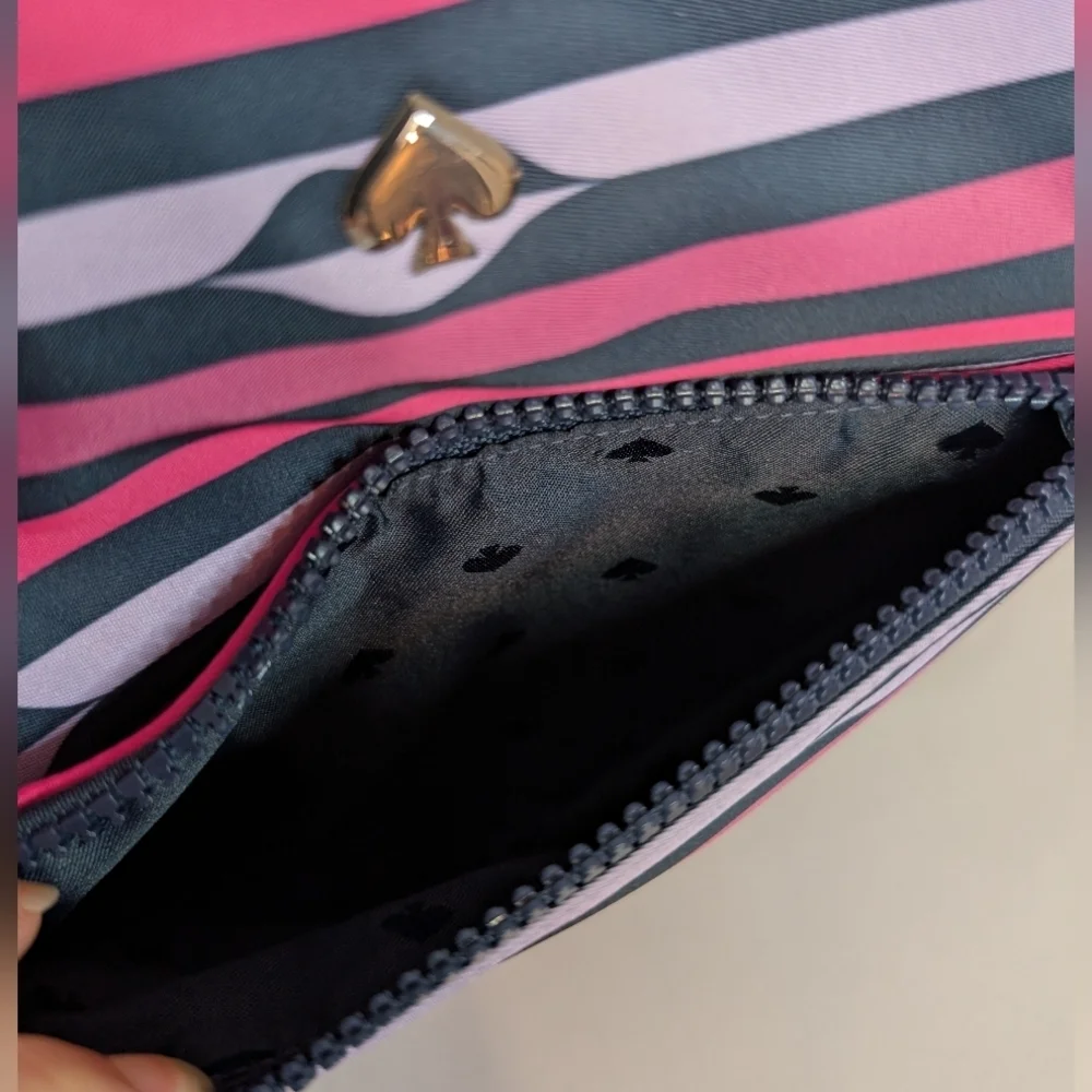 Kate Spade Jae Nylon Pink Striped Patrice Lip Weekender Duffel Bag Like New